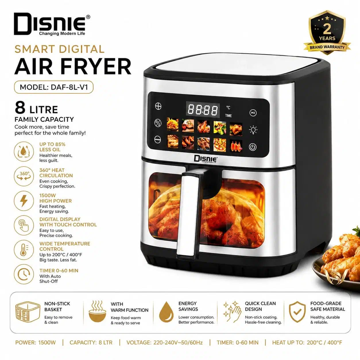 WhatsApp Image 2026-06-23 at 5.26.01 PM Disnie DAF-8L-V1 Smart Digital Air Fryer 8L Price in Bangladesh - Image 1