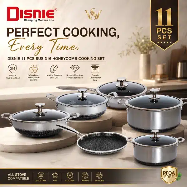Disnie 11 Pcs SUS 316 Honeycomb Cooking Set – Premium Stainless Steel Cookware Set Disnie 11 Pcs SUS 316 Honeycomb Cooking Set – Premium Stainless Steel Cookware Set - Image 1